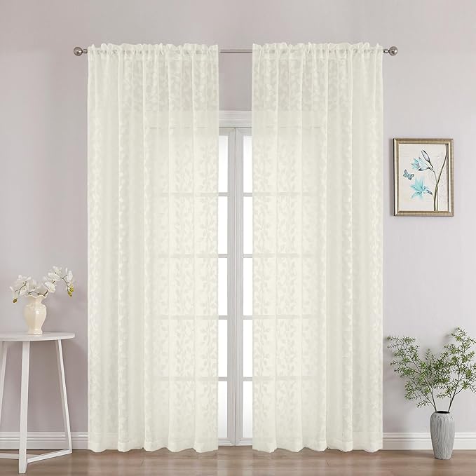 Chyhomenyc Ivory Sheer Curtains 90 Inch Length 2 Panels Set, Light Filtering by Chyhomenyc