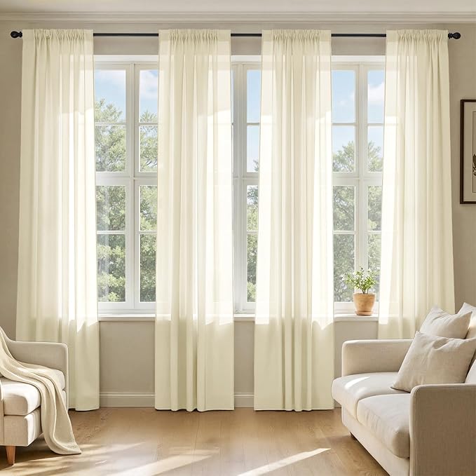 MIULEE Light Cream Sheer Curtains 72 Inches Long, 4 Panels Set, Light Filtering by MIULEE