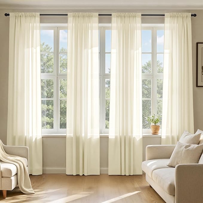 MIULEE Light Cream Sheer Curtains 102 Inches Long, 4 Panels Set, Light by MIULEE