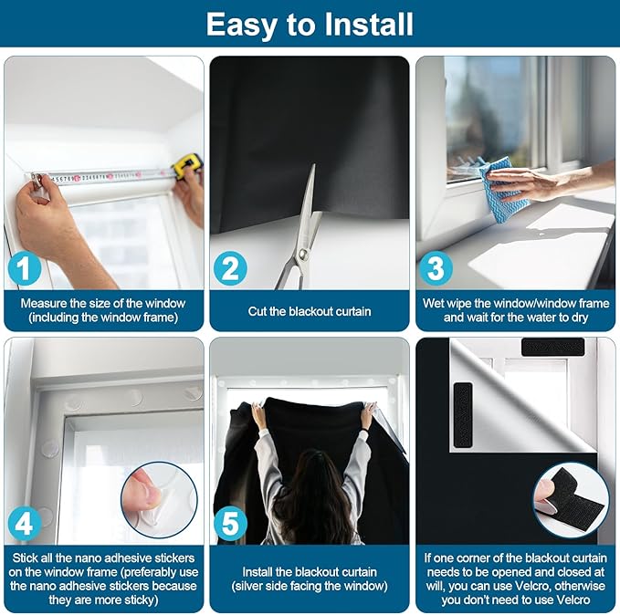 100% Blackout Curtains for Bedroom, Portable DIY Window Blinds, No Drill Window - Image 6