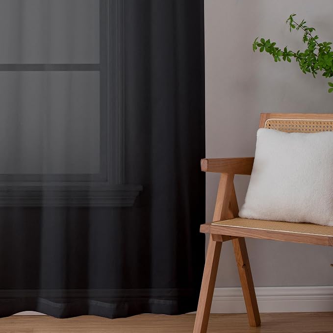 Simplebrand Black Sheer Curtains 63 Inch Length 2 Panels, Rod Pocket Solid - Image 5
