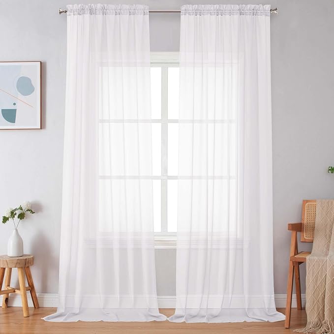 Simplebrand Sheer White Curtains 120 Inches Long, Extra Long Rod Pocket Solid by Simplebrand
