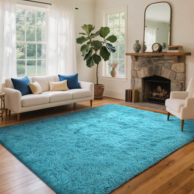 6x9 Ft Large Shag Rugs for Living Room, Ultra Soft Teal Fluffy Furry Area Rugs - Image 2