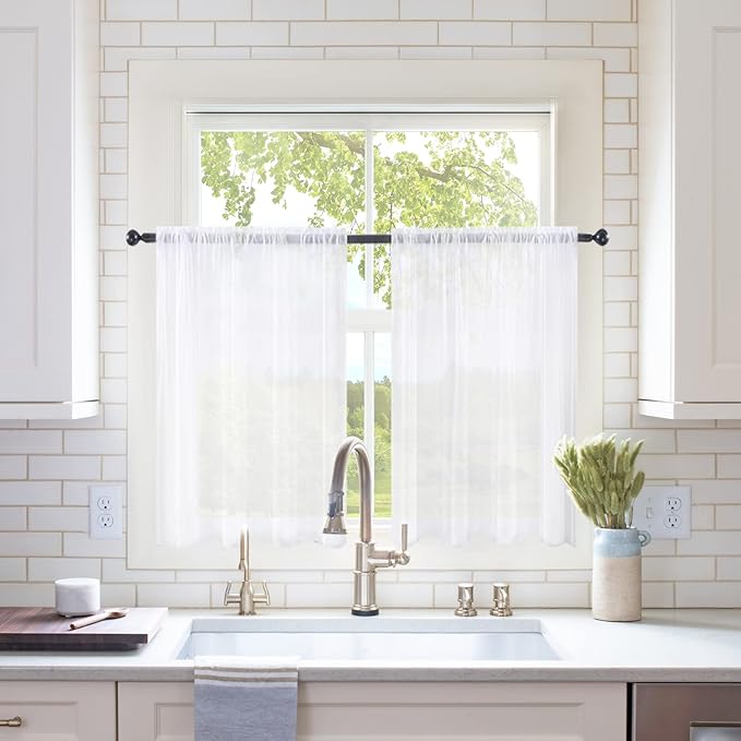 MIULEE 2 Panels Kitchen Tiers Half Window Sheer Curtains Rod Pocket Voile Drapes by MIULEE