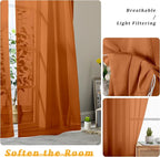 Gwine Burnt Orange Sheer Kitchen Curtains 36 Inch Length, Light Filtering Voile - Image 4