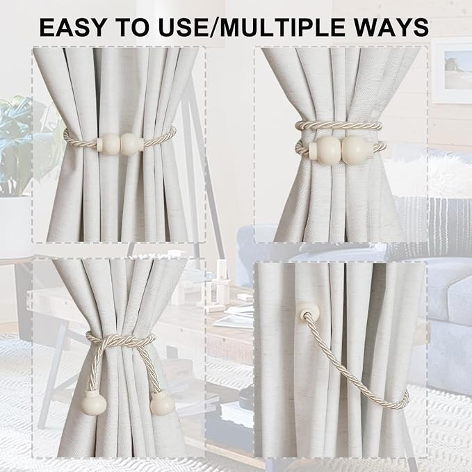 4 Pack Magnetic Curtain Tiebacks Modern Handmade Rope Curtain Tie Backs - Image 5