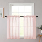 Cafe Curtains 36 Inch Length Tier 2 Pieces, Modern Soft Airy Sheer Kitchen by WelvetBLK