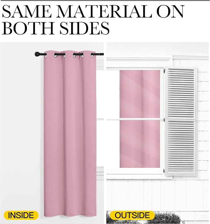 NICETOWN Blackout Window Curtains 80 inch Long, 2 Panels, 34 inch, Rouge Pink - Image 5