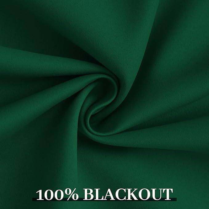 Yakamok 100% Blackout Curtains Dark Green Room Darkening Thermal Insulated - Image 6