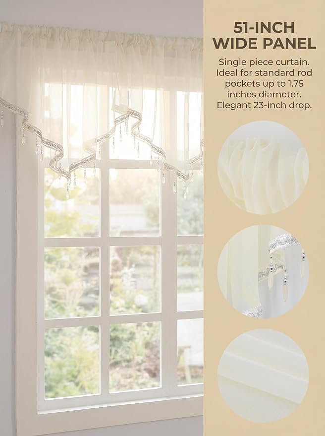 Molaxhome Swag Curtain 51 inch Length Rod Pocket Scalloped Curtain Valance - Image 3