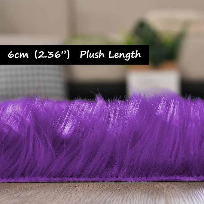 Goolela Purple Sheepskin Rug 2x6 Fluffy Fuzzy Furry Runner - Image 2