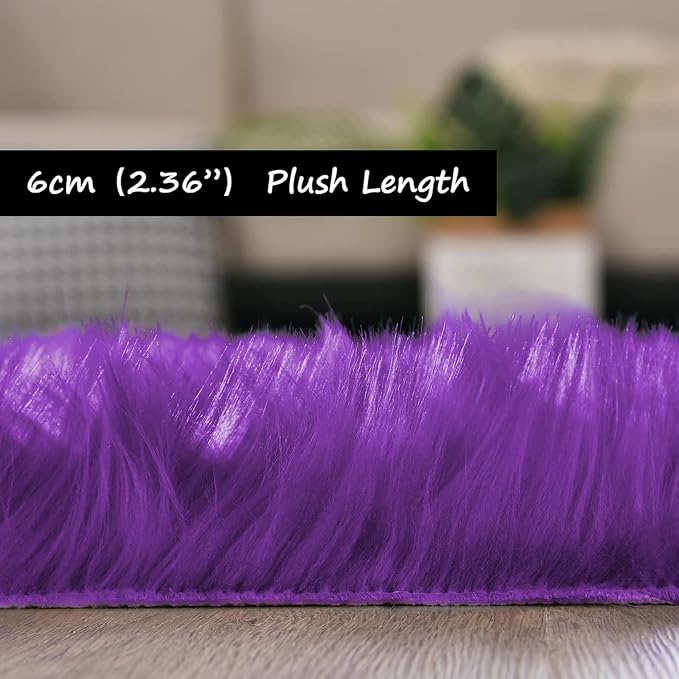 Goolela Purple Fluffy Fuzzy Rug 3x5 Faux Fur Furry Shag Rug - Image 2