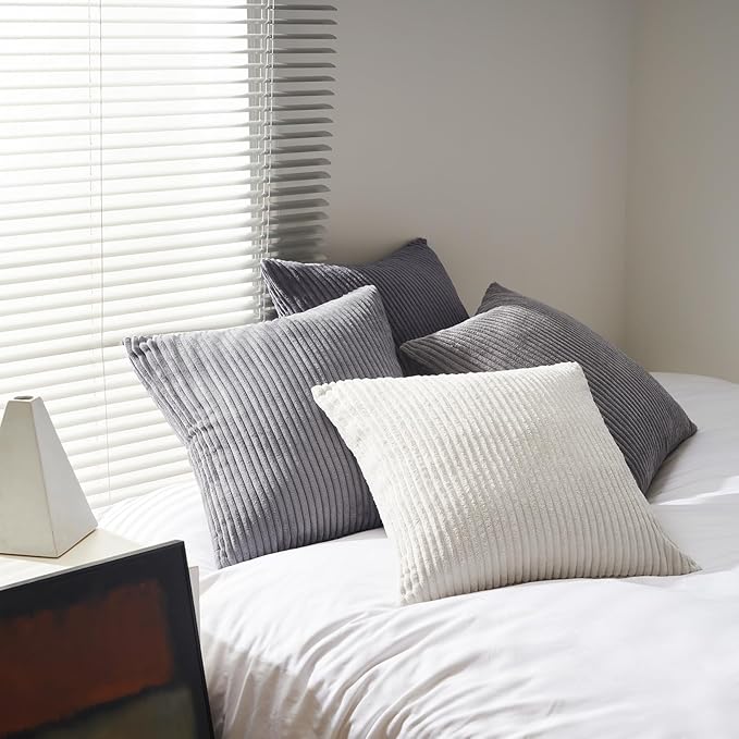 Topfinel Cushion Cover 50x50 cm Gray Set of 4 Corduroy Pillow Covers Cushion - Image 5
