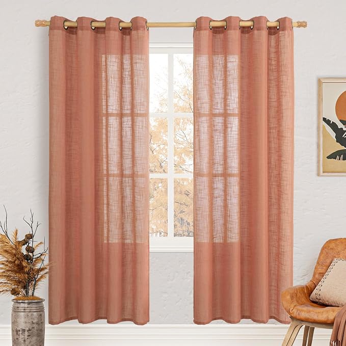 LAMIT Terracotta Linen Sheer Curtains 80 Inch Length by LAMIT