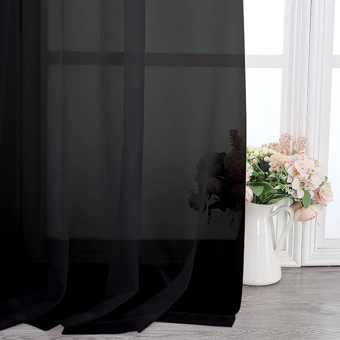 Simplebrand Black Sheer Curtains 120 Inches Long, Extra Long Rod Pocket Solid - Image 7