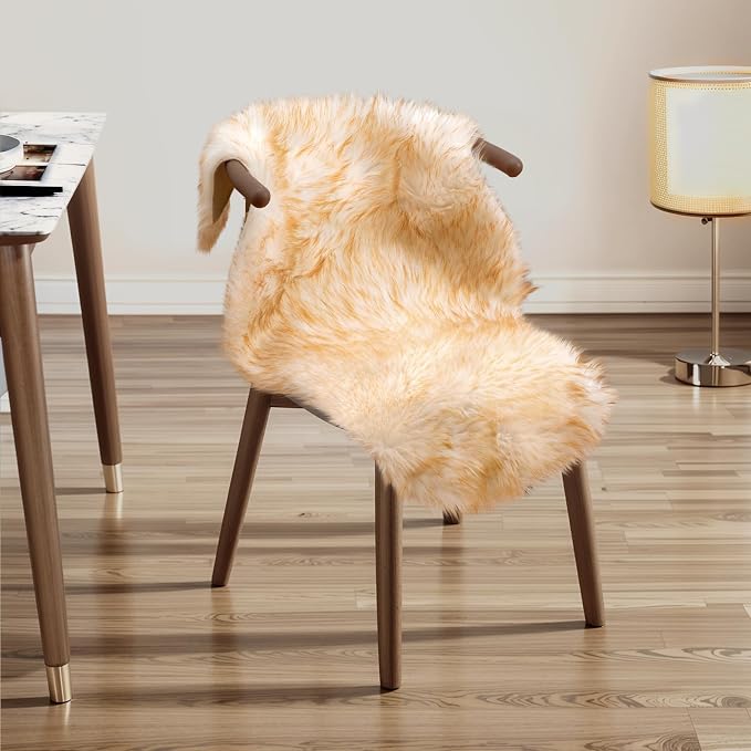 Ciicool Faux Sheepskin Rugs Soft Faux Fur Rug White Gradient Brown Fluffy Chair - Image 2