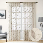 HOMEIDEAS Taupe Sheer Curtains 52 X 84 Inches Long 2 Panels Beige Embroidered by HOMEIDEAS