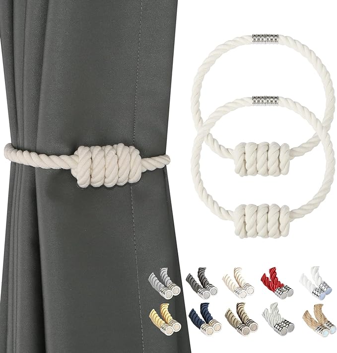 BEL AVENIR Magnetic Cotton Curtain Tiebacks, Decorative Drapery Holdbacks by BELAVENIR