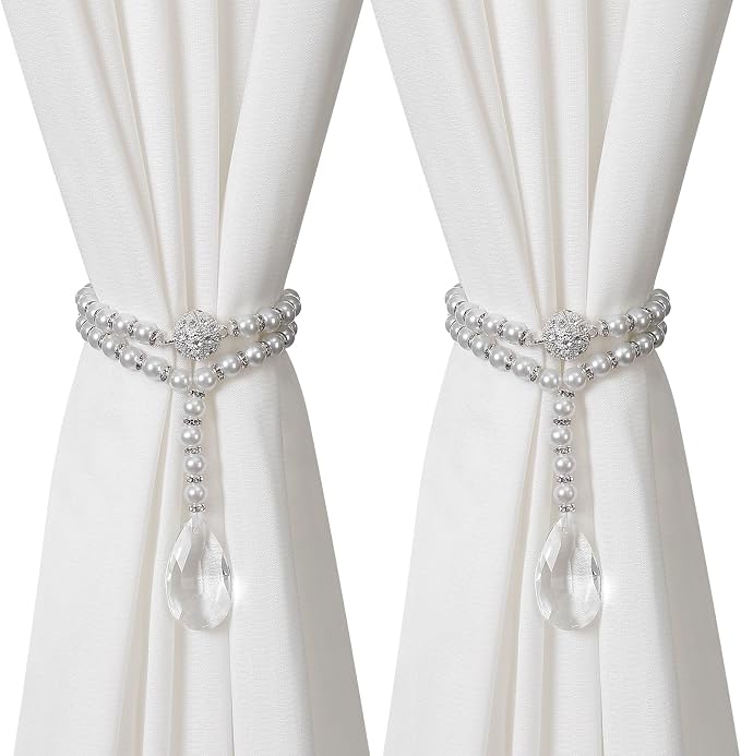 SUQ I OME 1 Pair of Luxury Pearl Beaded Magnetic Curtain Tieback and Holdback by SUQIOME