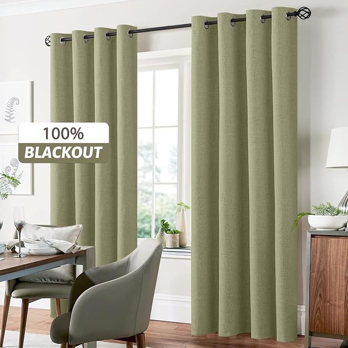 Yakamok Sage Green Linen Curtains 100% Blackout 72 Inches Long, Room Darkening - Image 7
