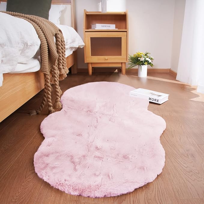 Ghouse Soft Faux Sheepskin Fur Rug 2x4 Pink Fluffy Bedside Rugs Plush Rug Shag by Ghouse