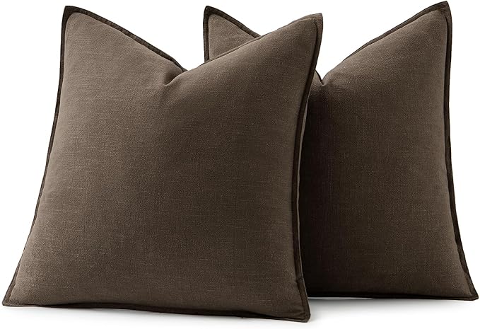 MIULEE Decorative Linen Euro Sham Pillow Covers 22x22 Inch Dark Coffee - Image 6