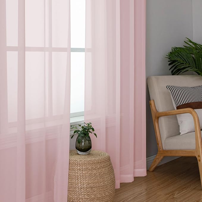 Simplebrand Blush Red Sheer Curtains 90 Inches Long 2 Panels, Light Filtering - Image 7