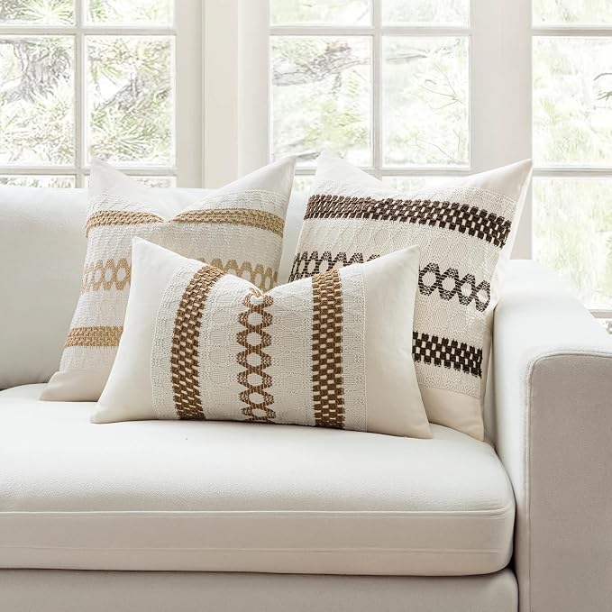 MIULEE Set of 2 Dark Brown Boho Decorative Pillow Covers 18x18 Inch Farmhouse - Image 3