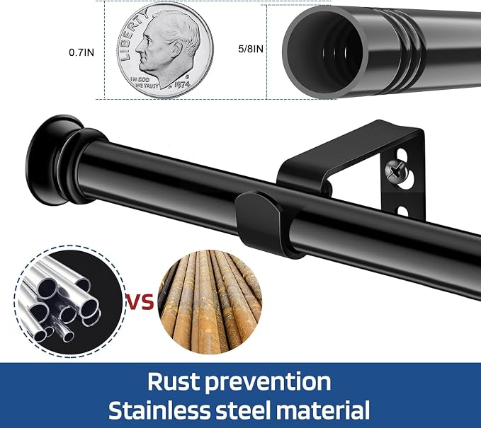 Curtain Rods 2 Pack 5/8 inch Black Curtain Rods - Image 4