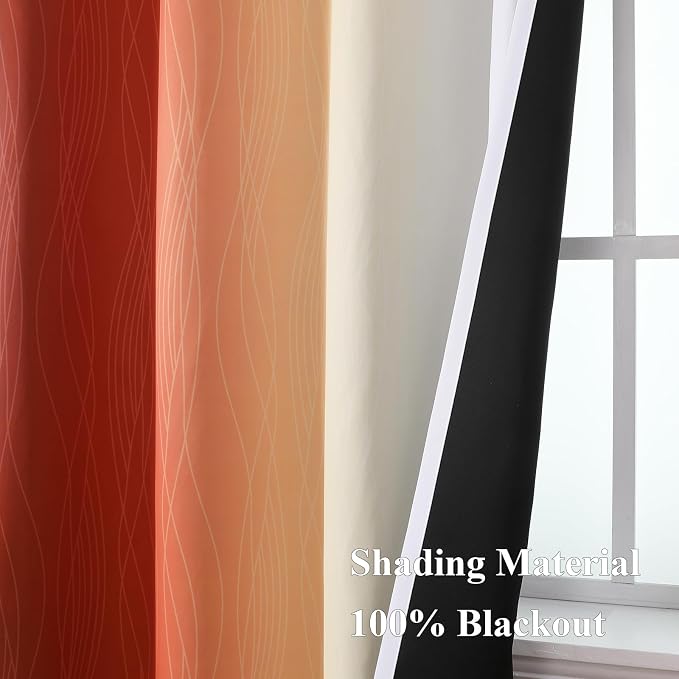 Estelar Textiler Burnt Orange and Greyish White Ombre Blackout Curtains & Drapes - Image 5