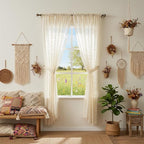 WAZZIO Boho Lace Curtains 2 Panels 72 Inches -Cute Vintage Victorian Sheer - Image 3
