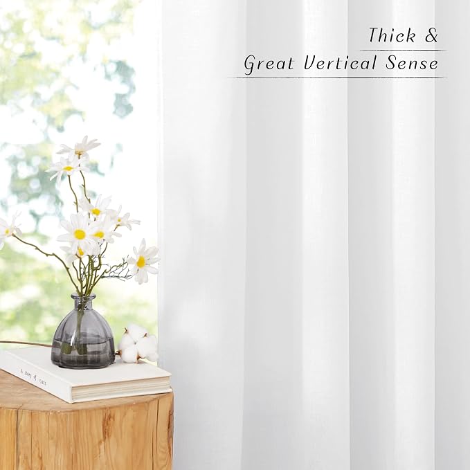 NICETOWN Thick White Linen Bedroom Curtains - Image 5