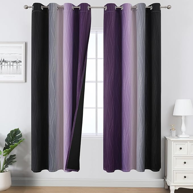 Estelar Textiler Purple and Black Blackout Curtains by ESTELARTEXTILER
