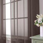 Aiyufeng Chocolate Brown Sheer Curtains 84 Inches Long 2 Panels, Solid Voile - Image 2
