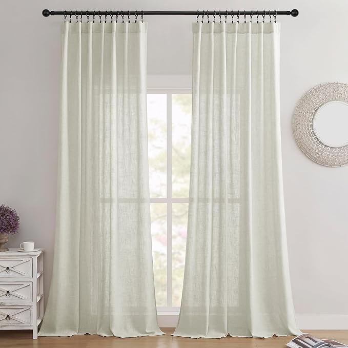 Joydeco Linen Curtains 84 Inch Length 2 Panel Sets, Light Filtering Curtains - Image 2