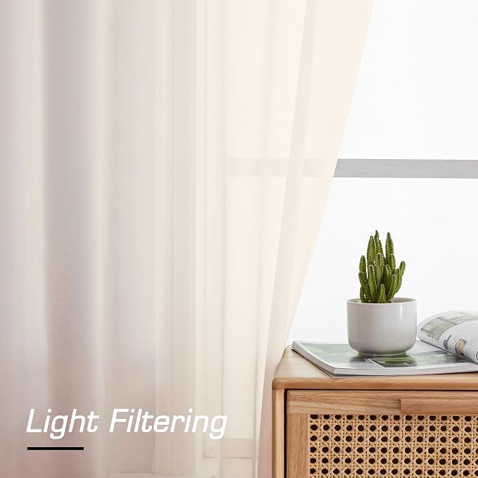 Simplebrand Cream Sheer Curtains 96 Inches Long, Light Filtering Rod Pocket - Image 5