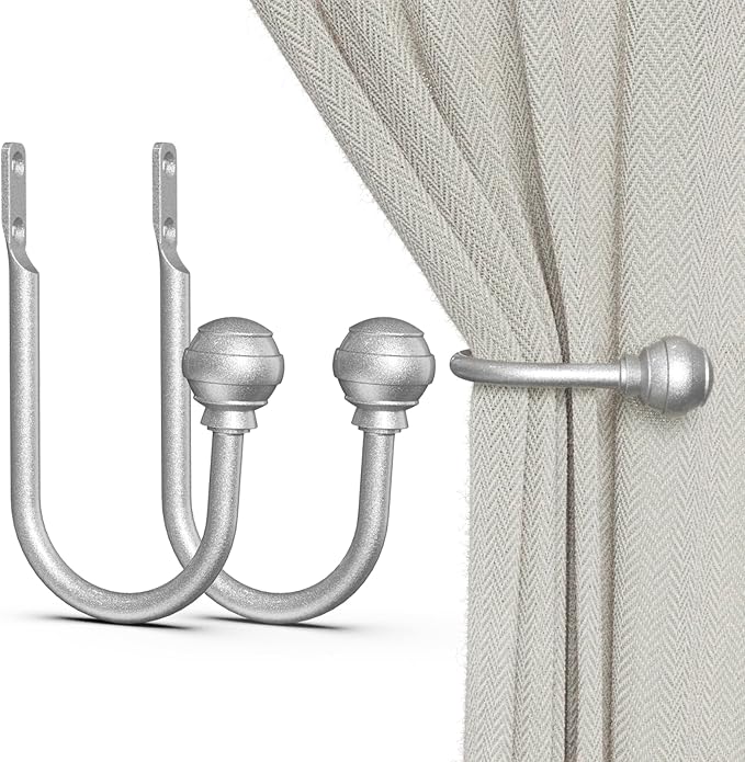Hion Curtain Holdbacks Silver 2pcs, Curtain Tiebacks Wall Mounted Curtain Hooks by Hion