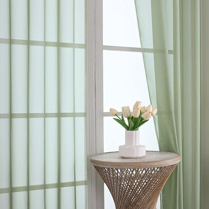 OWENIE Extra Long Sage Green Sheer Curtains 144 inch 2 Panels Set, Translucent - Image 2