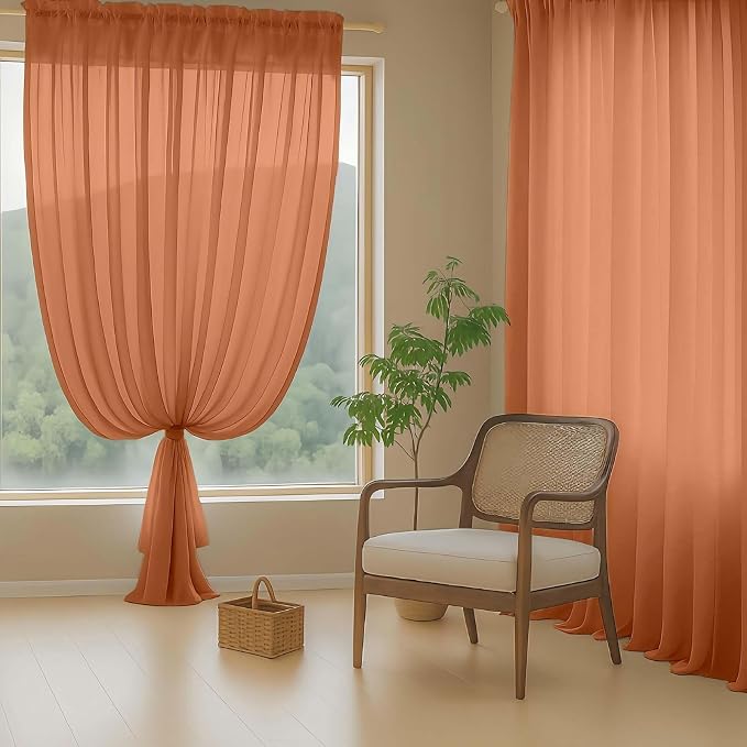 Orange Sheer Curtains 84 Inches Long 2 Panels, Elegant Airy Transparent Light - Image 8