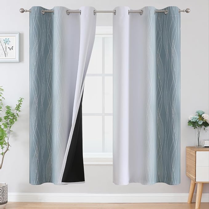 Estelar Textiler Stone Blue and Greyish White Ombre Blackout Curtains 72 Inches by ESTELARTEXTILER