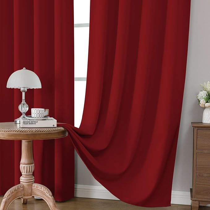CUCRAF Red Blackout Curtains 45 inch Length 2 Panels Set, Rod Pocket Room - Image 5