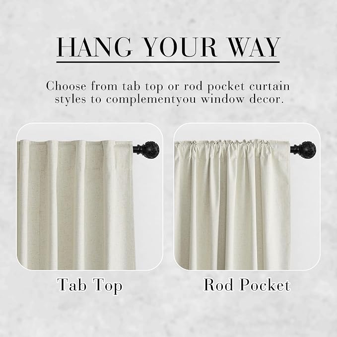 RYB HOME Natural Linen Blended Curtains 84 inch Long 2 Panels Set, 100% - Image 5