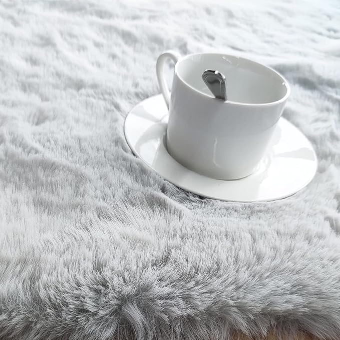 Ghouse Grey 8x10 Area Rug Fluffy Faux Rabbit Fur Grey Rug Plush Shag Fuzzy Rug - Image 4