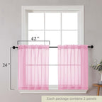 Kitchen Curtains 24 Inch Length Tier 2 Pieces, Cafe Bathroom Basement Rod - Image 2