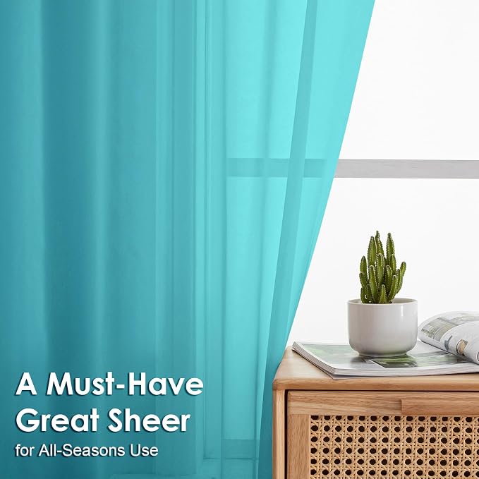 OVZME Turquoise Sheer Curtains 72 Inches Long 2 Panels - Image 2