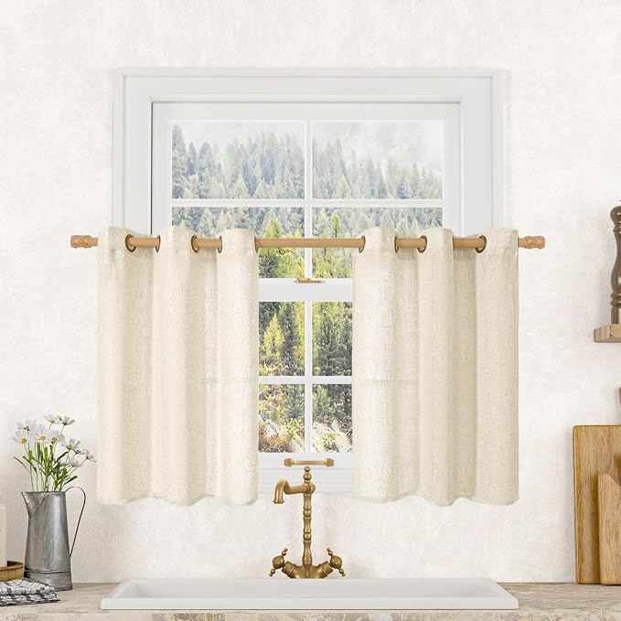 LAMIT Short Window Linen Curtains 36 Inch Length 2 Panels, 34 x 36 Inch by LAMIT