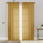 Sheer Gold Curtains for Bedroom Living Room 90 Inches Long 2 Panels Set - Image 2