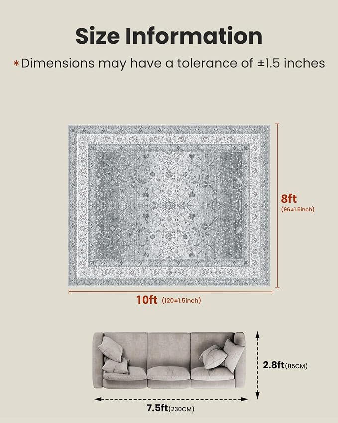 AMADA HOMEFURNISHING 8x10 Area Rugs, Washable Living Room Rug - Image 2