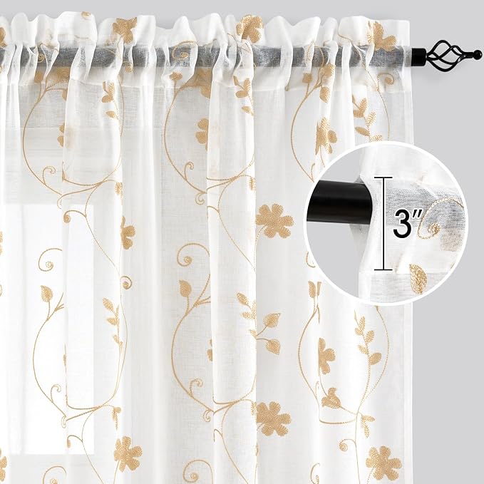 HOMEIDEAS Yellow Sheer Curtains 84 Inches Long 2 Panels Yellow and White - Image 5