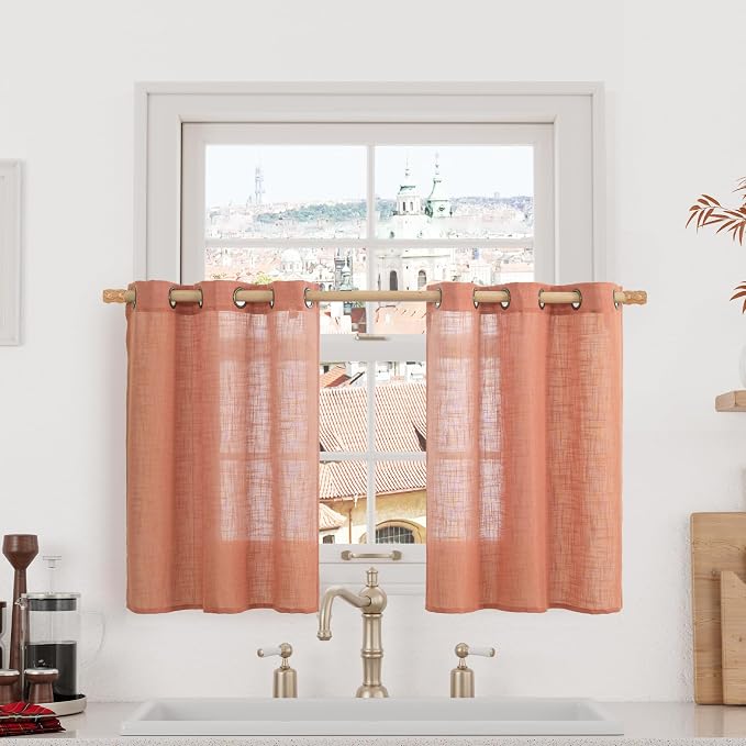 LAMIT Small Window Linen Curtains 36 inches Long, Light Filtering Linen by LAMIT